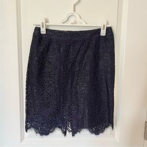 Navy Blue Loft Lacey Pencil Skirt